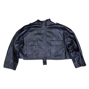 Ruve Womens One Size Clive Vegan Leather Crop Jacket in Black‎ Read!